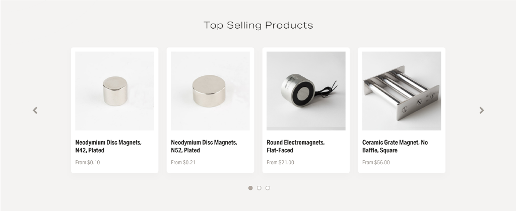 Top selling products in slider block.