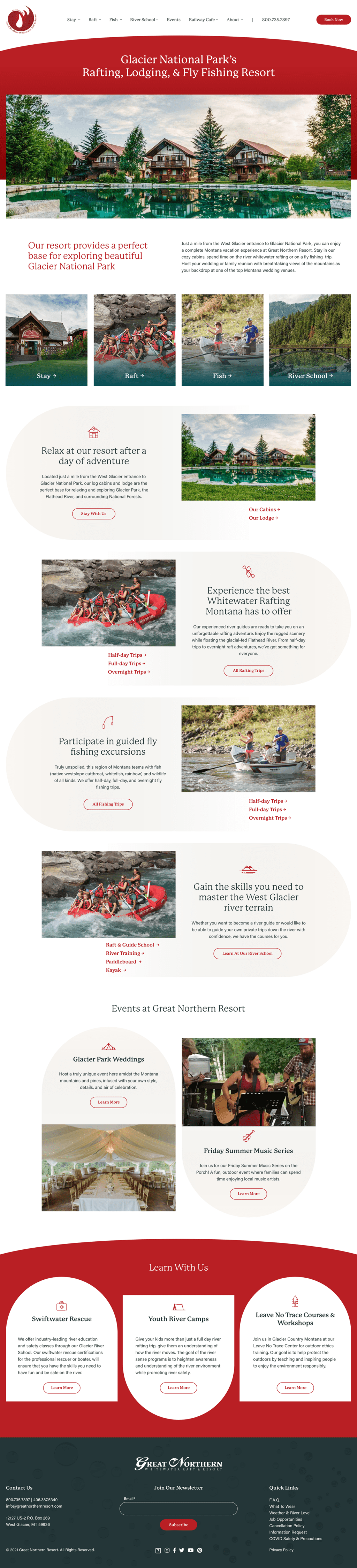 Homepage design for Great Northern Resort website.