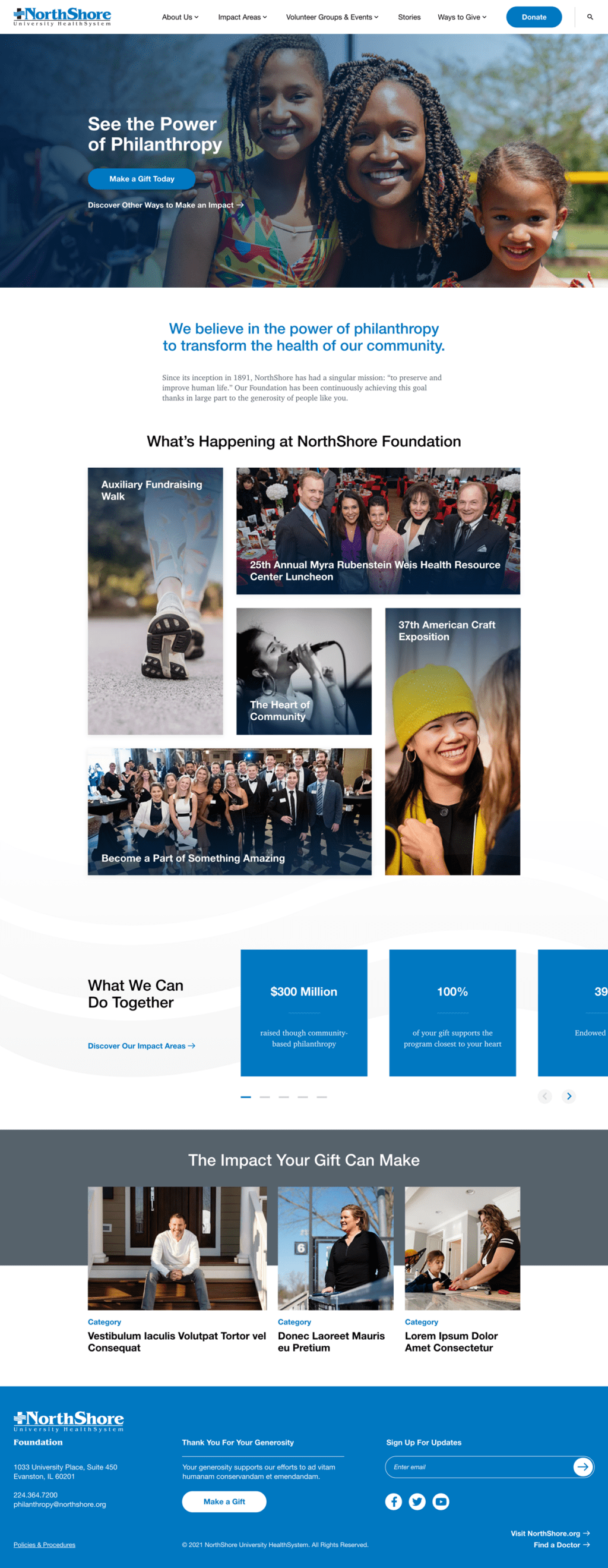 Homepage design for NorthShore Foundation website.