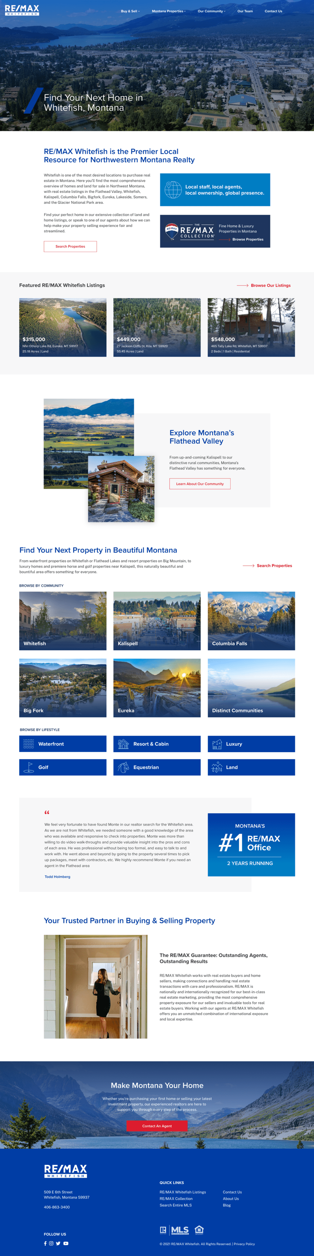 Homepage design for Re/Max Whitefish website.